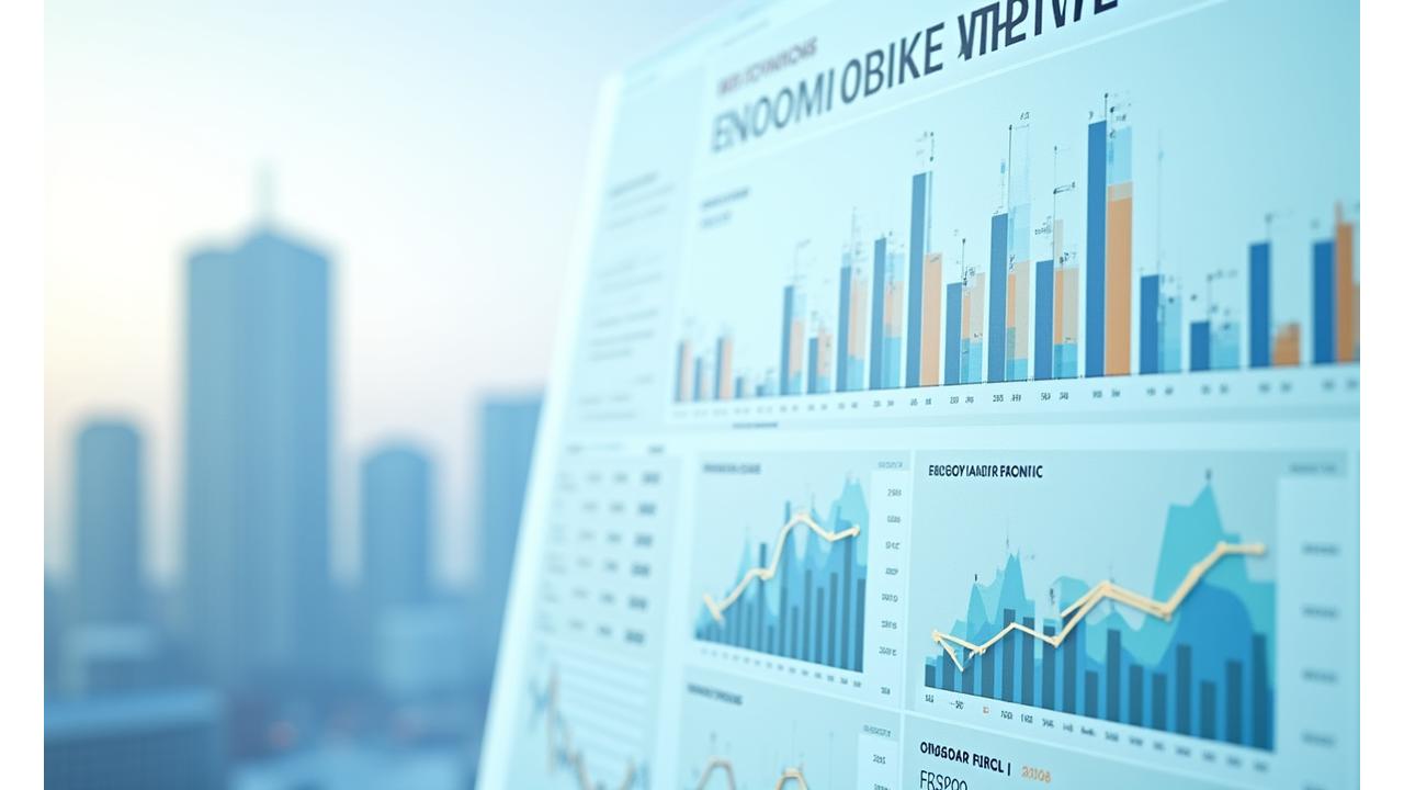 Dashboard displaying economic impact metrics and growth charts against a subtle, modern cityscape background.