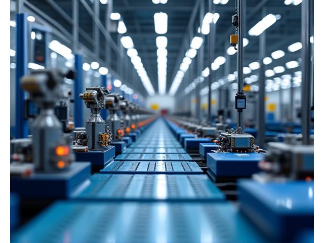 Modern factory floor with automated machinery, symbolizing manufacturing and industrial development.