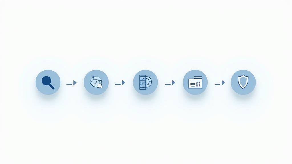 Illustration of Orvenda Accord's systematic five-step risk assessment process flow: Audit, Prioritize, Policy, Monitor, Respond, with directional arrows.
