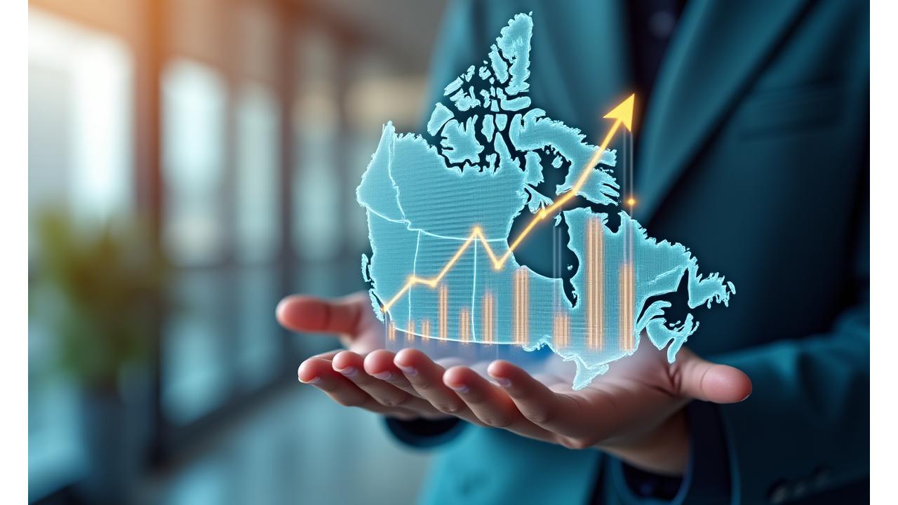 Visual representation of a thriving small business supported by robust financial growth charts and Canadian funding symbols