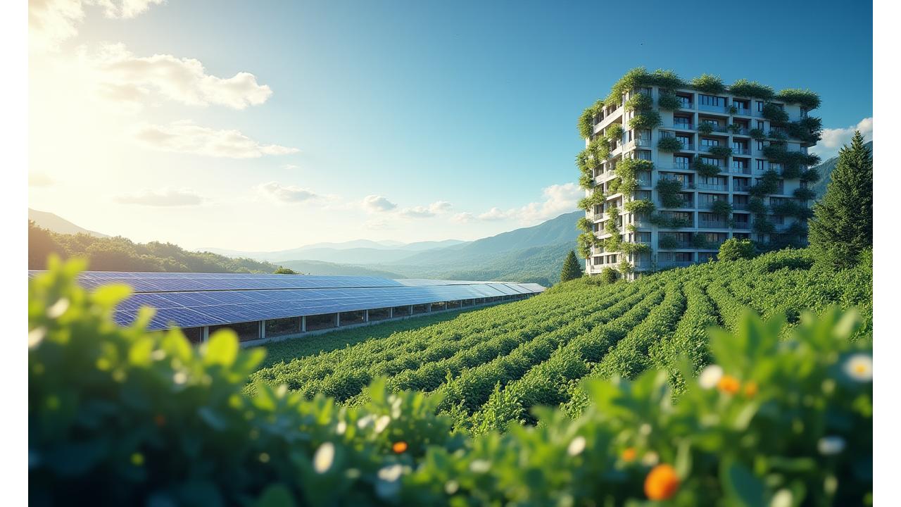 Montage of images depicting successful CleanTech projects: a thriving solar farm, a modern waste-to-energy facility, and a sustainable urban development, each symbolizing positive environmental impact and financial growth.